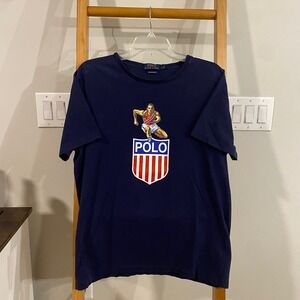 Polo Ralph Lauren Men Custom Slim Fit Navy Blue Athlete Graphic T Shirt Large